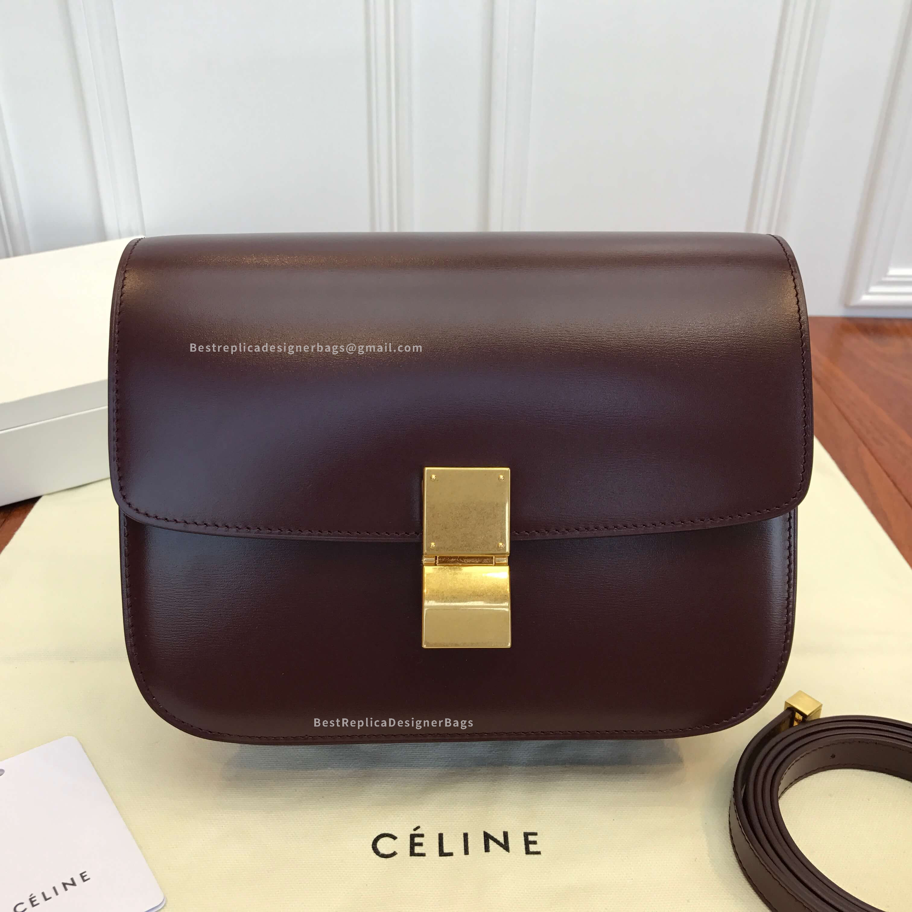 Celine Medium Classic Box Bag Burgundy Calfskin
